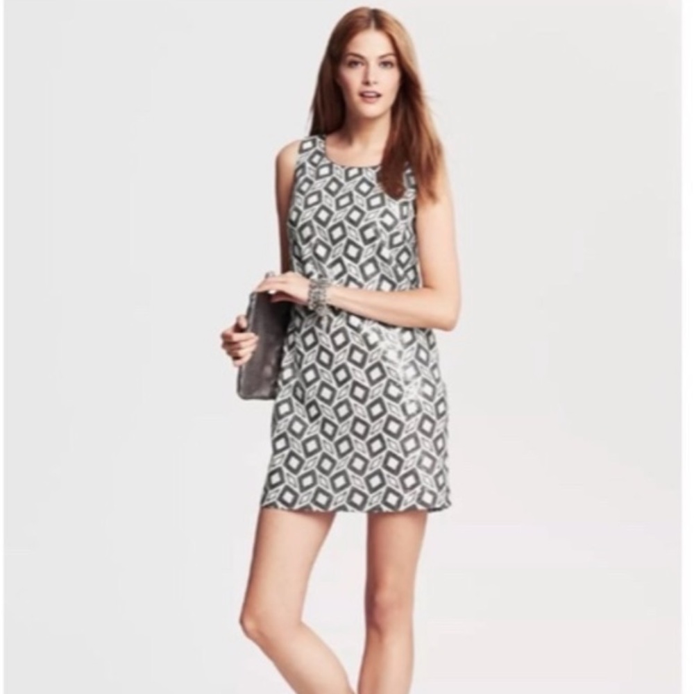 Banana Republic Monogram Black and White Geometric Sequin Dress Size 2